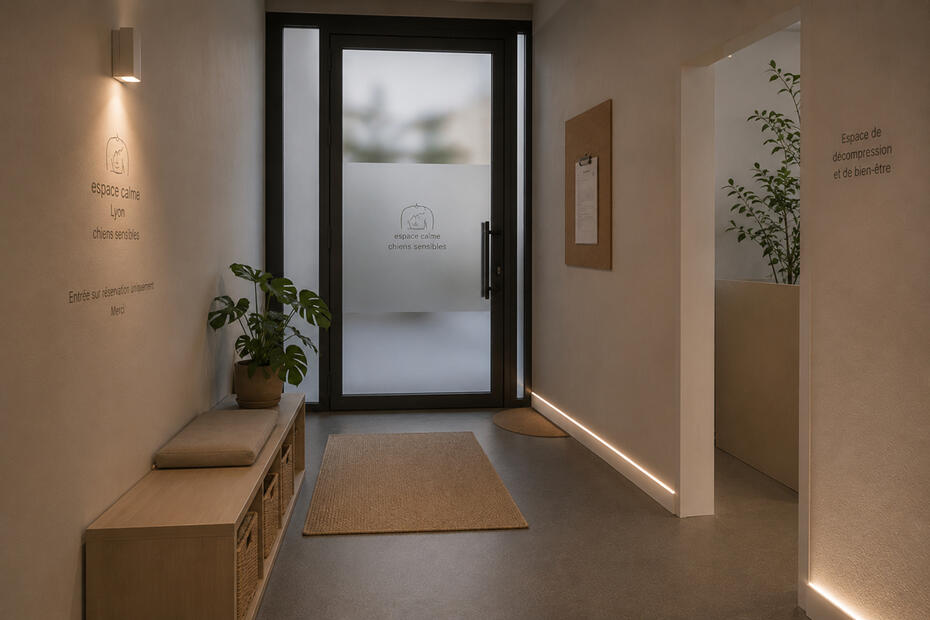 Entrée d’un espace privatif pour chiens sans contact avec d’autres chiens